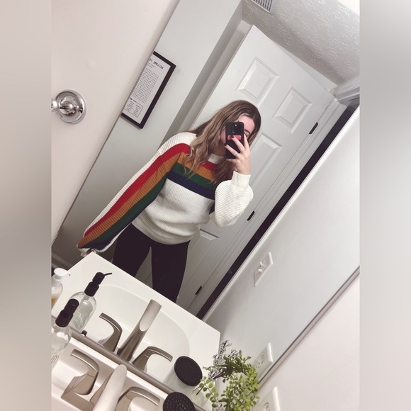 Boutique multicolor striped crew neck knit long sleeve sweater NWT - Picture 6 of 8